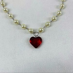 Faux Pearl Choker with Red Heart
